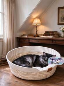 Cat Bed With Scratching Board Integrated, Summer Cooling Mat Cat House, Pet Cat Cage Rest Nest - White yellow - View 1