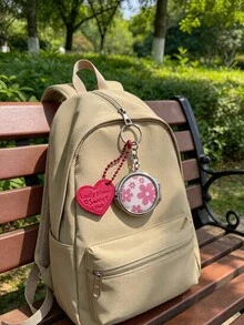 1PC Portable Floral Compact Mirror Keychain, Cute Heart Pendant Foldable Small Makeup Mirror For Bag & Key Decor - Multicolor - View 8