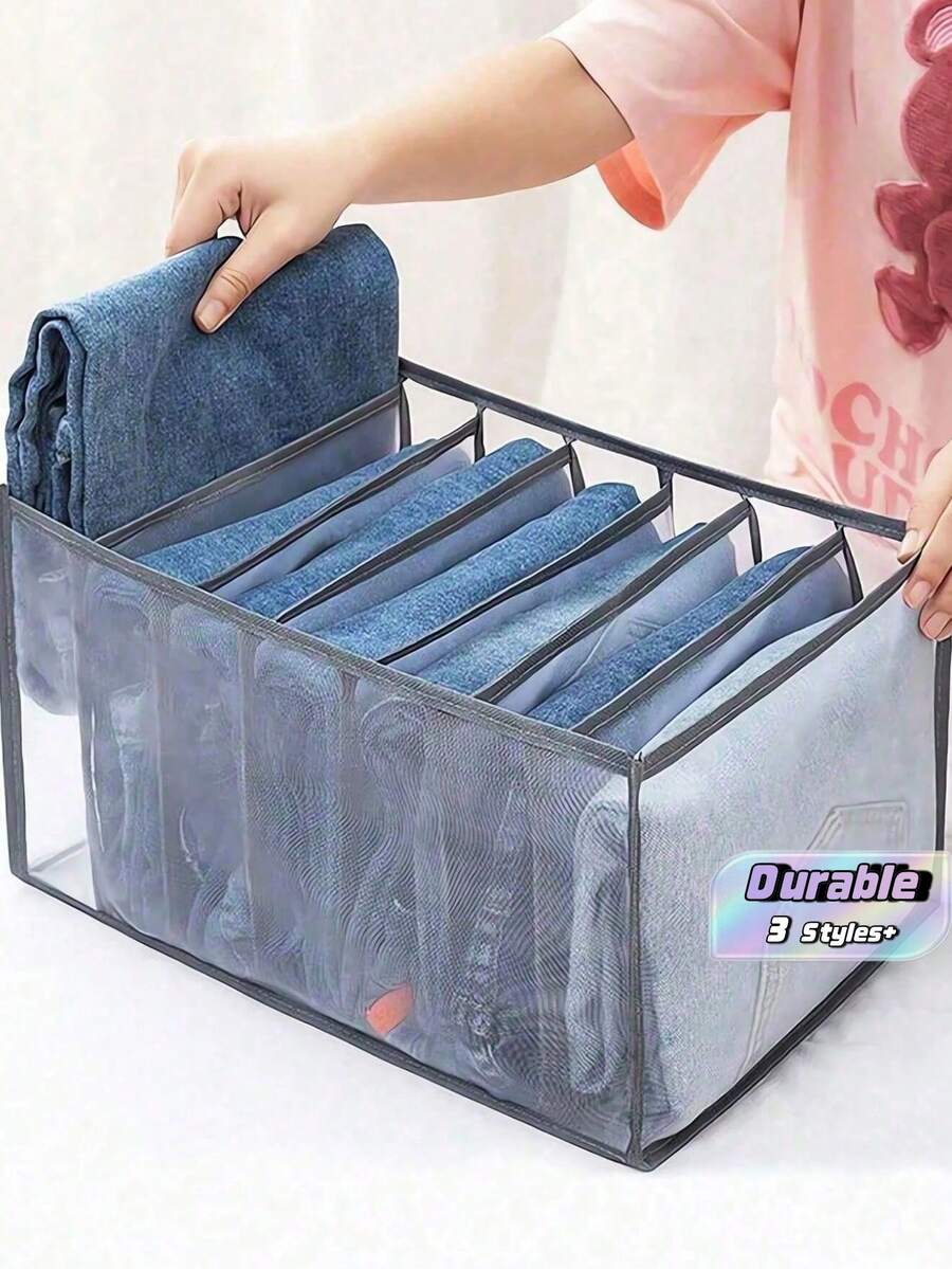 1pc Mesh Divider Underwear Storage Box, Foldable Portable Organizer Basket For Home Use - Grey - View 1