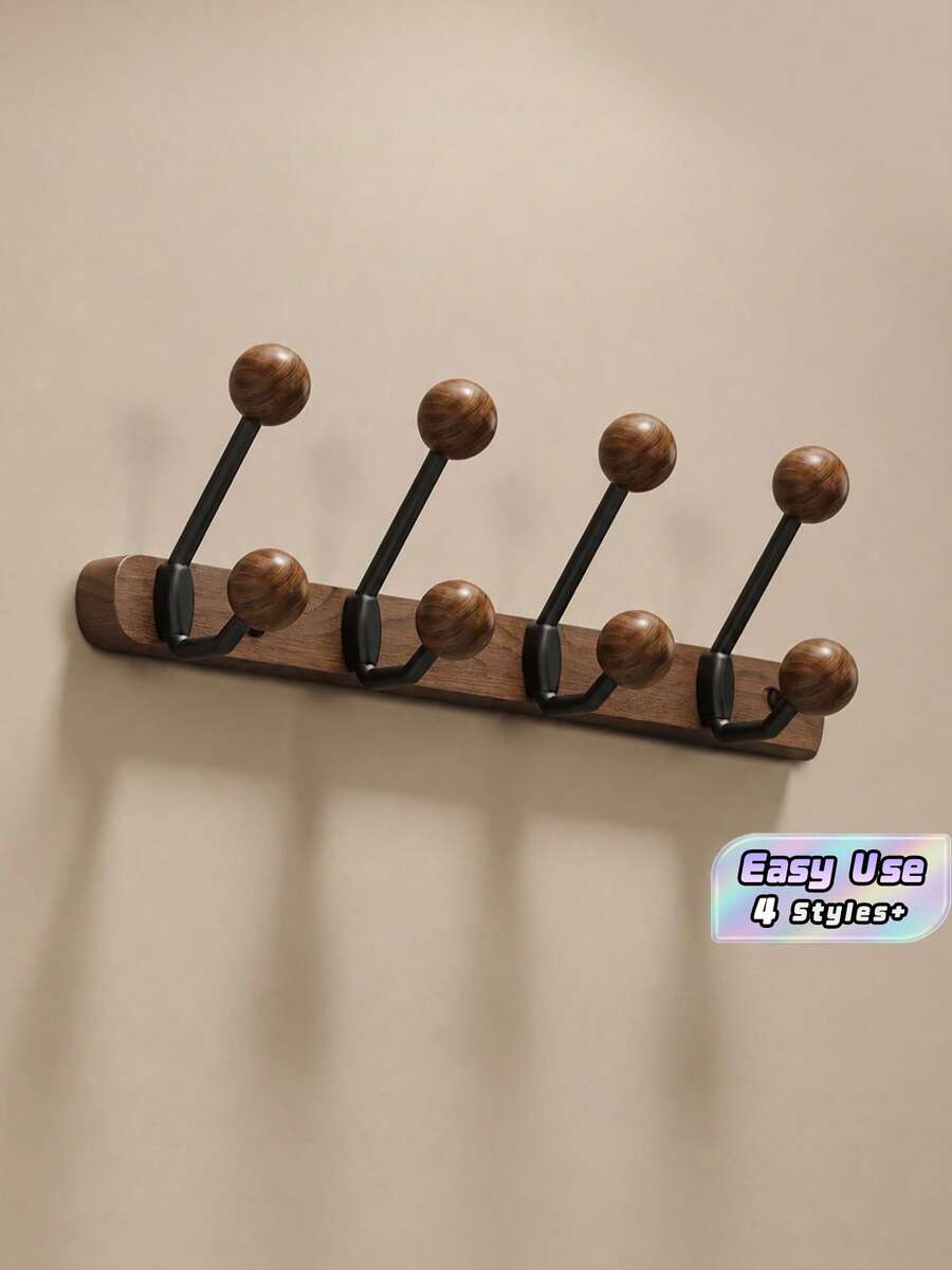 Walnut‑Look Over‑The‑Door Hooks, No‑Drill Adhesive Wall‑Mount Hanger, Heavy‑Duty Sticky Hooks For Bathroom & Home Clothes Hanging - Multicolor - View 1