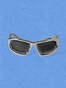 Popjeli 1Pc Silver Y2K Millennial American Retro Babes Fashion Simple Women's Glasses, Suitable For Travel, Shopping, Dating - Silver - View 1