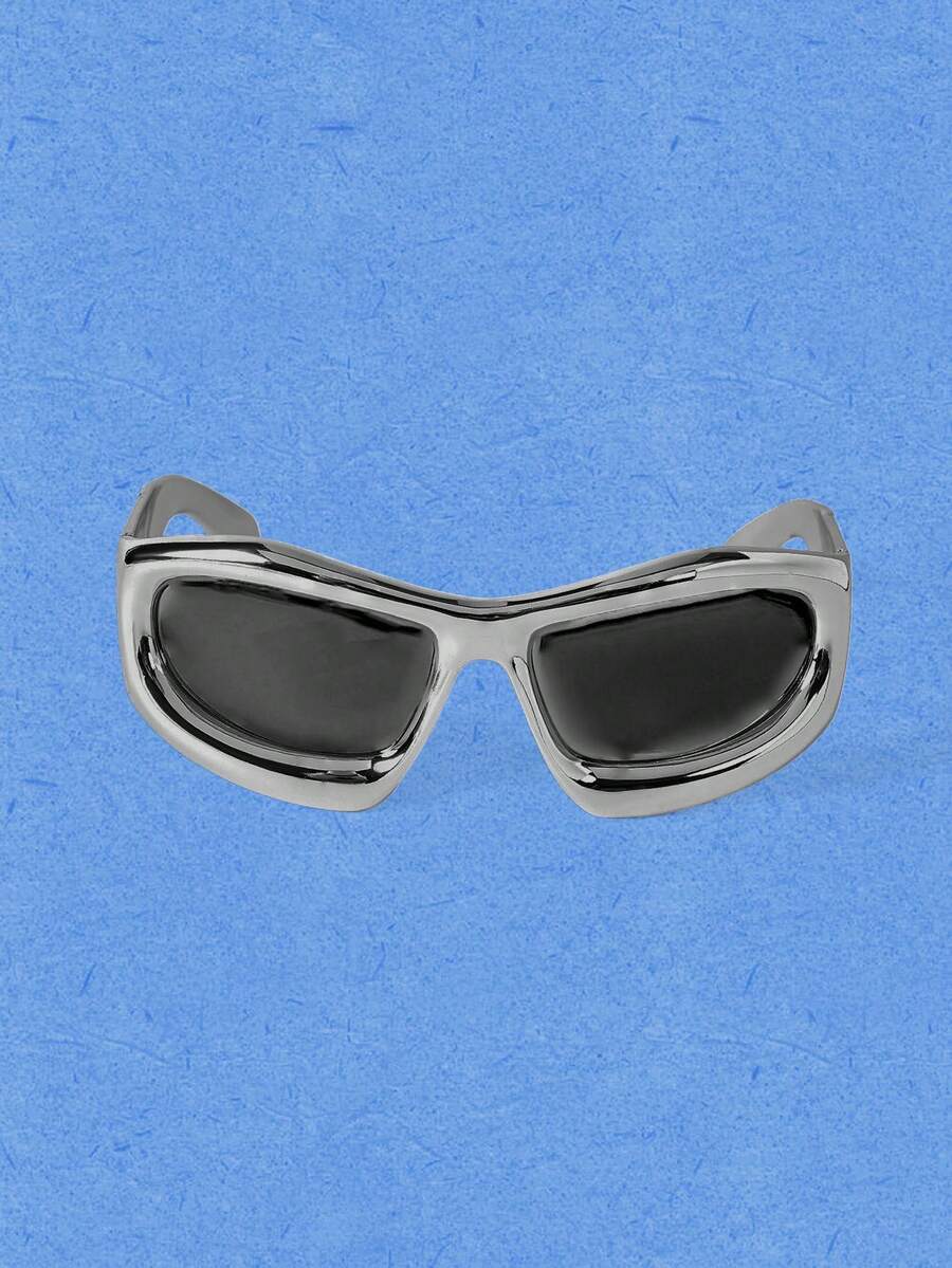 Popjeli 1Pc Silver Y2K Millennial American Retro Babes Fashion Simple Women's Glasses, Suitable For Travel, Shopping, Dating - Silver - View 1
