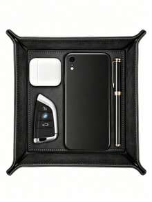 1pc Foldable Leather Desktop Storage Tray - PU Jewelry Box And Key, Remote Control, Ring, Earring Organizer | Fashionable Storage Box For Small Items, Accessories And Home Decor - Multicolor - View 9