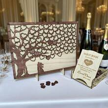 1 Set Of Wedding Guestbook With Heart-Shaped Wooden Pieces, Wooden Blessings, Acrylic Signature Book, And Wedding Check-In Board. Suggested Price: - Multicolor - View 6