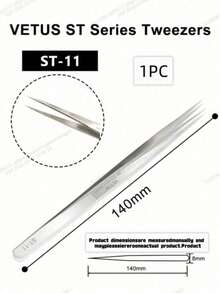 1PC Vetus ST Series Silver Pointed Tweezers, Stainless Steel Straight And Angled Tweezers For Eyelash Extensions, Available Models: ST-10/11/12/14/15/16/17 - Silver - View 17