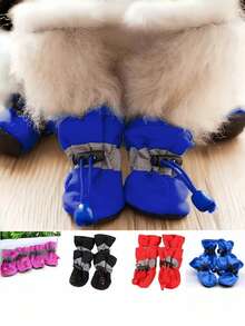 4PCS Set Waterproof Anti Slip Pet Dog Shoes Chihuahua Rain Boots For Small Dogs Puppies Outdoor Walking Supplies - Black - View 3