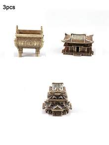 黃銅古建築復古建築裝飾創意書房擺件，奇石盆景魚缸造景桌面工藝小擺飾 - 古銅色5 - 查看 8