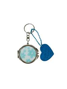 1PC Portable Floral Compact Mirror Keychain, Cute Heart Pendant Foldable Small Makeup Mirror For Bag & Key Decor - Multicolor - View 16