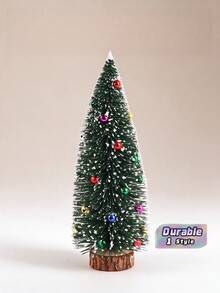 Mini Snow Flocked Christmas Tree With Colorful Ball Ornaments, Small Tabletop Xmas Tree With Wooden Base For Home Holiday Desktop Decor - Multicolor - View 1