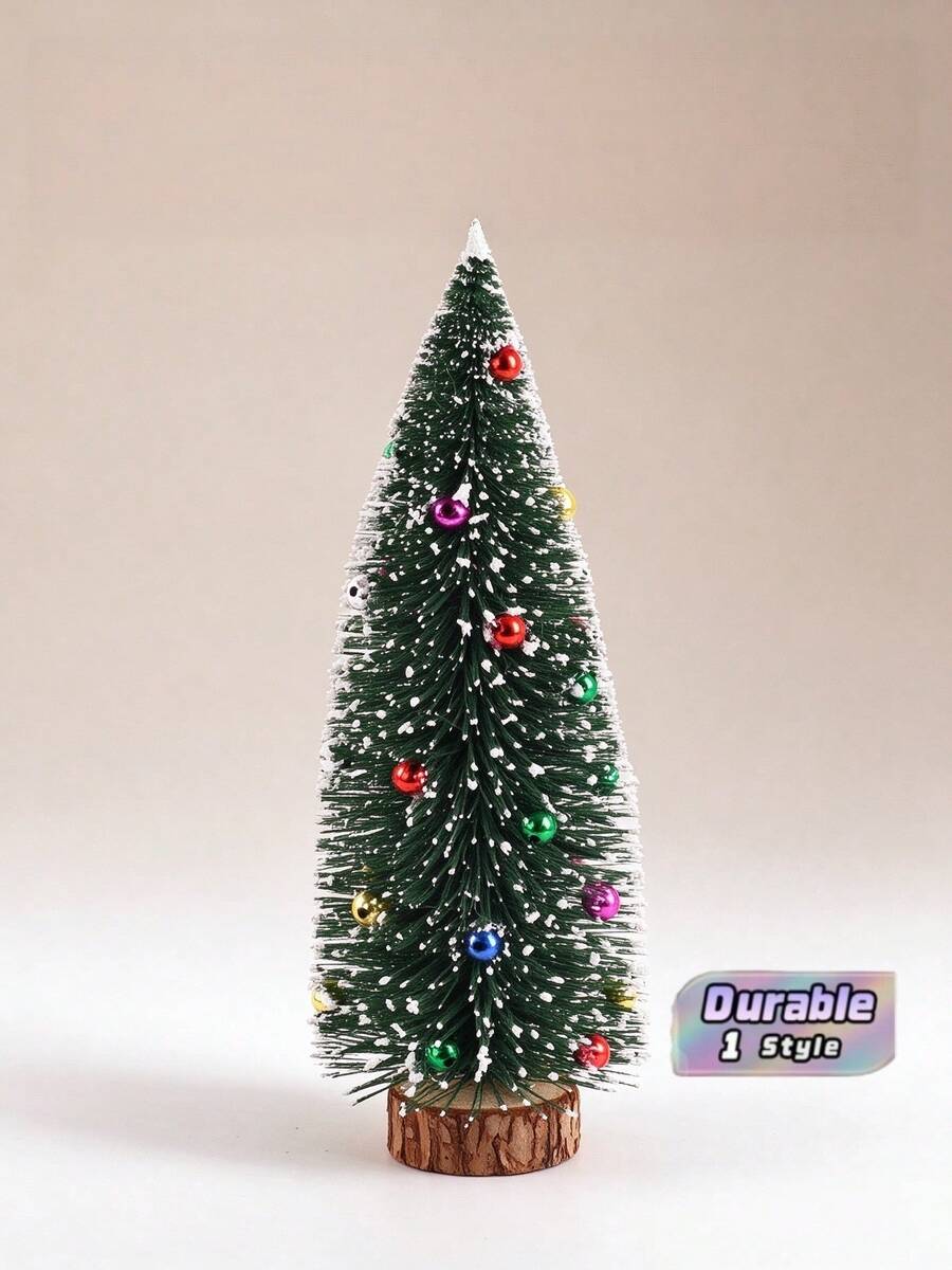 Mini Snow Flocked Christmas Tree With Colorful Ball Ornaments, Small Tabletop Xmas Tree With Wooden Base For Home Holiday Desktop Decor - Multicolor - View 1