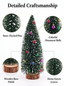 Mini Snow Flocked Christmas Tree With Colorful Ball Ornaments, Small Tabletop Xmas Tree With Wooden Base For Home Holiday Desktop Decor - Multicolor - View 5