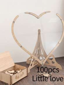 1 Set Of Wedding Guestbook With Heart-Shaped Wooden Pieces, Wooden Blessings, Acrylic Signature Book, And Wedding Check-In Board. Suggested Price: - Multicolor - View 9