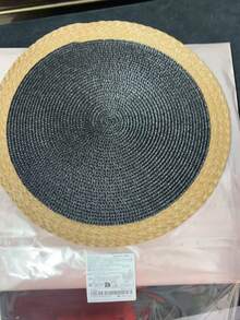 Round Dual‑Tone Woven Placemat, Heat‑Resistant Non‑Slip Braided Table Mat, PP Straw Insulation Hot Pot Pad, Rustic Decorative Round Dinner Plate Coaster For Kitchen Dining Table Home Party Banquet Decoration - Black - View 17