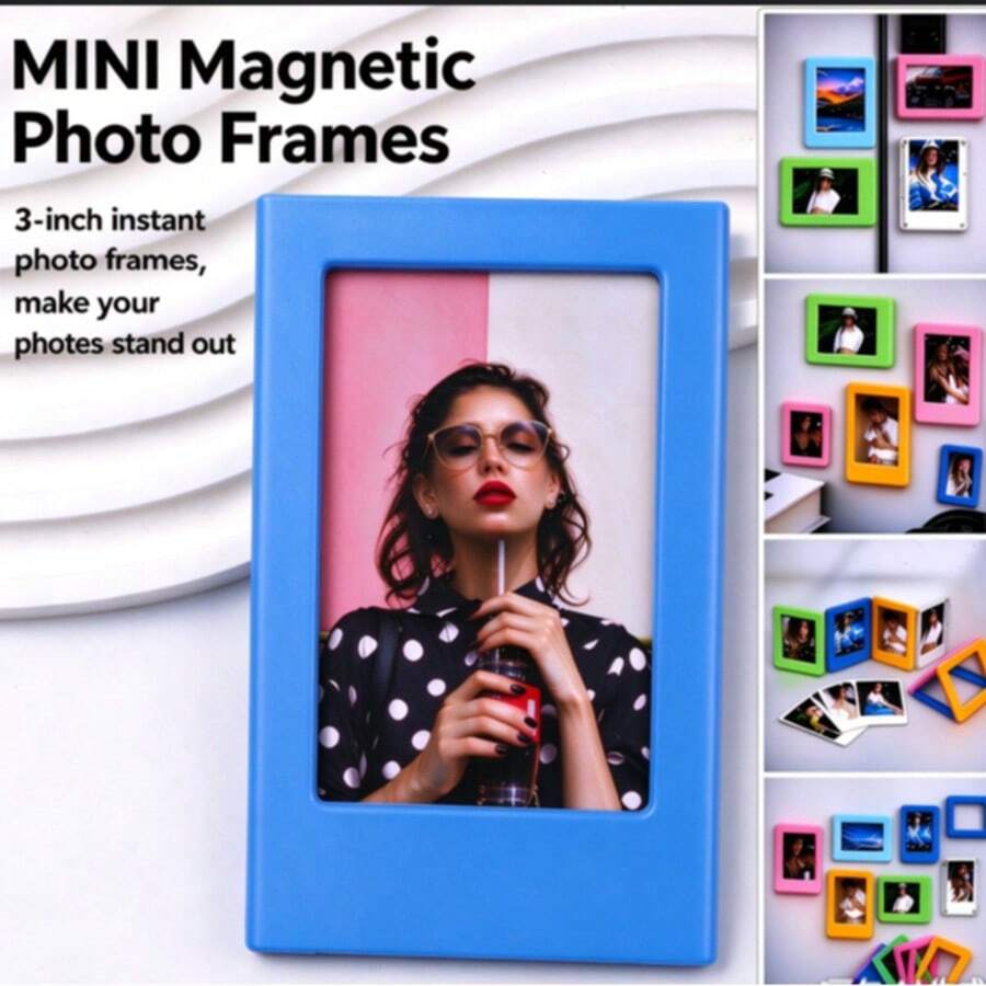 Minimalist Multi-Function Fridge Magnet & Decor Stickers Valentine's Day, Wedding, Birthday,Picture Frame,Acrylic Fridge Magnetic Frame, Acrylic Photo Picture Frames, Double Sided Photo Refrigerator Magnet Picture Frame , Clear Picture Display Frame - sky blue - View 1