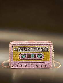 Soiraine Pink Rhinestone Decorated Tape Recorder Bag Valentines - Pink - View 2