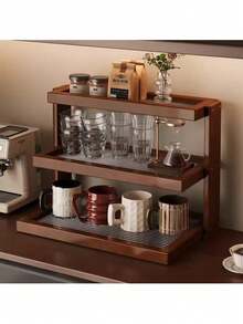 1pc Cup Storage Rack Desktop Organizer Countertop Mug Holder Multi Tier Space Saving Wood Display Shelf Sideboard Kitchen Home Cafe Office - multicolor - View 7