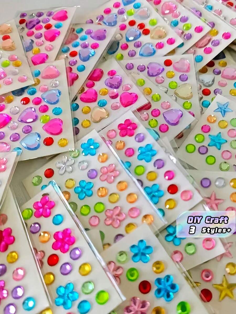 Stiker Permata Akrilik Perekat Sendiri, Stiker Wajah & Tubuh Rhinestone Berkilau, Mudah Dipasang, Warna-warni Memukau, Untuk Riasan DIY, Kerajinan Tangan, Festival Musik, Hari Valentine, Proyek Kreatif, Wanita & Anak Perempuan. - MultiWarna - View 1
