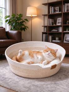 Cat Bed With Scratching Board Integrated, Summer Cooling Mat Cat House, Pet Cat Cage Rest Nest - White yellow - View 5