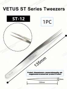1PC Vetus ST Series Silver Pointed Tweezers, Stainless Steel Straight And Angled Tweezers For Eyelash Extensions, Available Models: ST-10/11/12/14/15/16/17 - Silver - View 21
