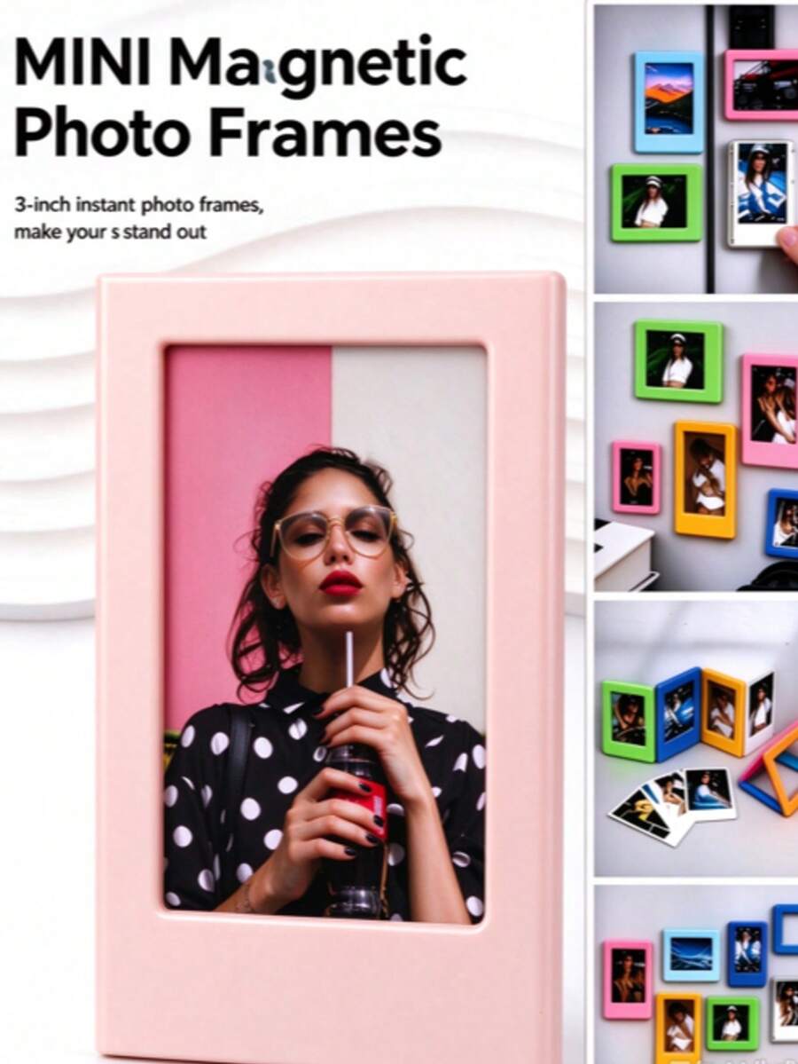 Minimalist Multi-Function Fridge Magnet & Decor Stickers Valentine's Day, Wedding, Birthday,Picture Frame,Acrylic Fridge Magnetic Frame, Acrylic Photo Picture Frames, Double Sided Photo Refrigerator Magnet Picture Frame , Clear Picture Display Frame - Light cherry powder - View 1