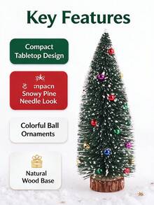 Mini Snow Flocked Christmas Tree With Colorful Ball Ornaments, Small Tabletop Xmas Tree With Wooden Base For Home Holiday Desktop Decor - Multicolor - View 4