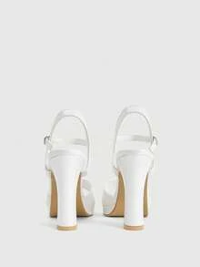 CUCCOO LuxiPop Elegant Celebrity Style Exquisite Girls Wedding Banquet Summer Solid Color Open-Toed Low-Top Thick-Heeled Sandals - fluorescent white - View 5