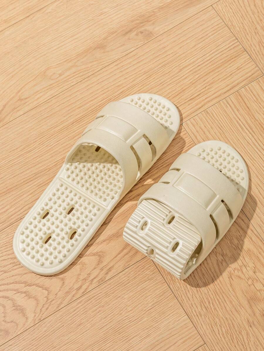 Yawasoul Foldable Cool Slippers Women's Bathroom Bath Hollow Quick-Drying Slippers, Portable Easy-To-Store Plastic Slippers, Suitable For Home, Travel, Hotel - Khaki - View 1