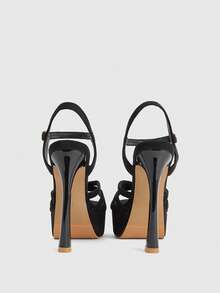 CUCCOO LuxiPop Sandal cao gót gót nhọn mũi tròn nhung đen trơn thời trang nữ - màu đen - Xem 5