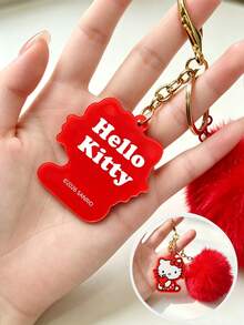 HELLO KITTY AND FRIENDS | SHEIN 1 Gantungan Kunci Hello Kitty dengan Pom-Pom Merah Berbulu, Liontin Tas Motif Apel Lucu, Desain Jepitan Lobster, Ornamen Dekorasi Portabel untuk Kunci, Ransel, Dompet, Hadiah Koleksi yang Bagus untuk Penggemar Kitty - Merah - View 4