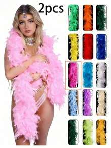 1/2pcs Feather Shawl, DIY Party Costume Accessory, Colorful Feather Shawl Scarf Decoration, Suitable For Birthday Party, Various Holidays And Celebrations, Halloween, Christmas, Racing, Tea Party, New Year's Eve, Concert - multicolor - View 16