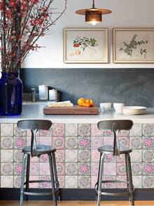 12Pcs European Mandala Self-Adhesive PVC Wall Stickers, Waterproof Tile Decals For Living Room, Kitchen & Bathroom - one size fits all - View 18