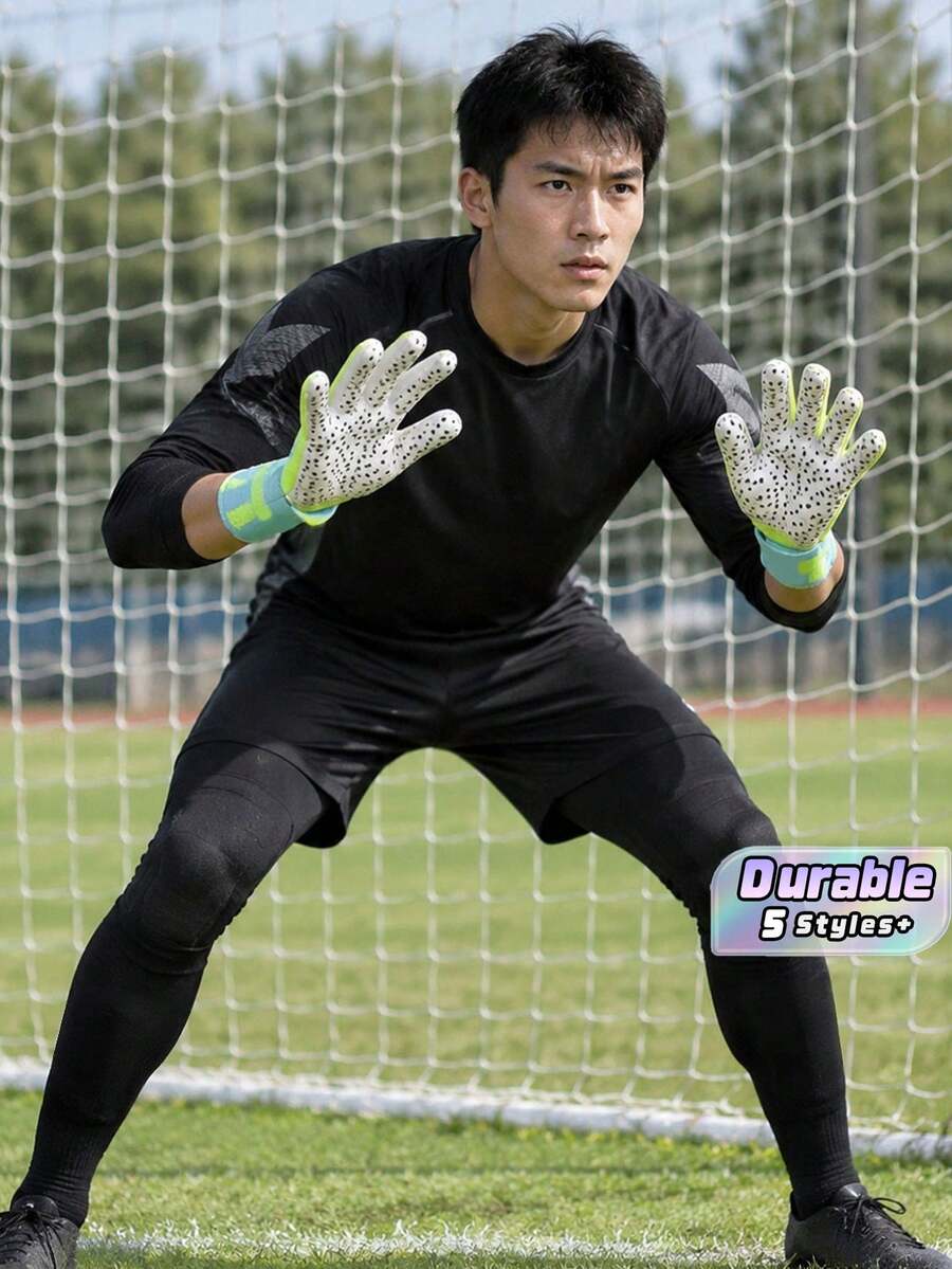 1 buah Sarung Tangan Kiper Sepak Bola dengan Telapak Tangan Lateks Berdaya Cengkeram Tinggi, Desain Tahan Aus dan Anti Selip, Bahan Nyaman dan Bernapas, Peredam Guncangan dan Perlindungan. Cocok untuk Latihan Sepak Bola Remaja dan Dewasa, Pertandingan, dan Latihan Harian. - Putih dan hijau - View 1