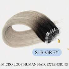 14-18吋 30G 微環接髮 真人髮 S1B-GREY 灰色，免膠水，極順滑超柔軟絲滑直髮，萬聖節聖誕女性禮物，適合細軟稀疏髮質，微珠接髮 - S1B-GREY - 查看 19