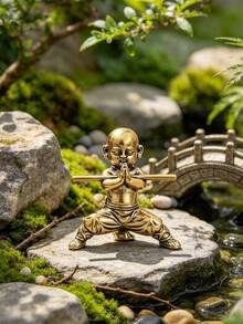 純黃銅實心禪意功夫小和尚家居茶寵裝飾 玄關裝飾 桌面工藝品 銅飾品 - 古銅色7 - 查看 4