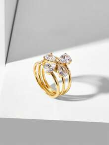 MOTF PREMIUM FOUR PEAR-SHAPED DIAMOND FLOWER DOUBLE ARM RING, LIGHT LUXURY WEDDING ENGAGEMENT RING - Gold - View 2