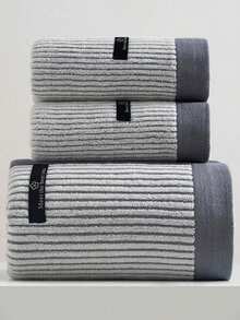 Cirelle 1pc/3pcs Cotton Bath Towel, Striped Ribbed Waffle Weave Hand Towels, Premium Soft Ultra Absorbent Towel With Contrast Border, Quick Dry Shower Washcloths For Bathroom, Spa - Multicolor - View 12