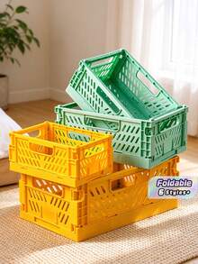 1Pc Colors Plastic Foldable Storage Basket Perfect For Storge And Daily Use Easy Assembly Can Be Used In Kitchen Bathroom Office Living Room Classroom Domitries - Multicolor - View 2