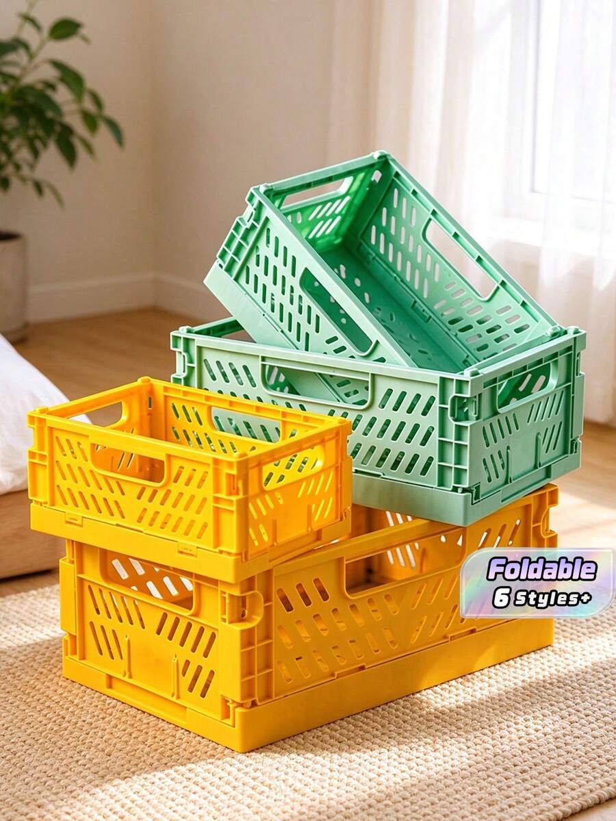 1Pc Colors Plastic Foldable Storage Basket Perfect For Storge And Daily Use Easy Assembly Can Be Used In Kitchen Bathroom Office Living Room Classroom Domitries