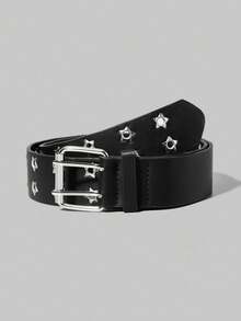 ROMWE Goth 1pc Women Eyelet Decor Square Buckle Belt - Black - View 5