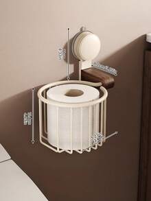 Suction‑Cup Walnut‑Look Bathroom Toilet Paper Holder, No‑Drill Wall‑Mount Tissue Storage Rack For Restroom & Washroom - Multicolor - View 9