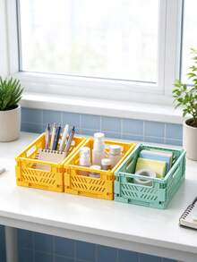 1Pc Colors Plastic Foldable Storage Basket Perfect For Storge And Daily Use Easy Assembly Can Be Used In Kitchen Bathroom Office Living Room Classroom Domitries - Multicolor - View 6