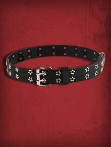 ROMWE Goth 1pc Women Eyelet Decor Square Buckle Belt - Black - View 9