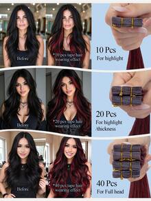 10Pcs Mini Tape In Hair Extensions,10-18inch,Red Color,Real Human Hair Natural Look,Invisible Seamless,Beginner Friendly Pop Of Color Ecure Fit Tape,Salon Quality Extensions Rainbow Highlight Colors For Party Halloween Cosplay Christmas Gifts - SRed - View 7