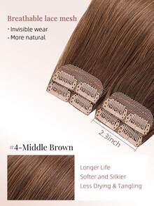 4PCS With 8 Clips Straight Clip In Hair Extensions 100% Real Human Hair Color 4# Light Brown 12-18 Inch Double Weft Invisible Clip Hair Extensions Remy Natural Human Hair For Women Girl Daily Full Head Use - S4 - View 4