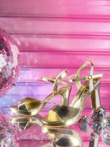 CUCCOO LuxiPop Elegant Celebrity Style Exquisite Girls Wedding Banquet Summer Solid Color Open-Toed Low-Top Thick-Heeled Sandals - Gold - View 2