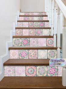 12Pcs European Mandala Self-Adhesive PVC Wall Stickers, Waterproof Tile Decals For Living Room, Kitchen & Bathroom - one size fits all - View 1