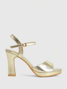 CUCCOO LuxiPop Elegant Celebrity Style Exquisite Girls Wedding Banquet Summer Solid Color Open-Toed Low-Top Thick-Heeled Sandals - Gold - View 3