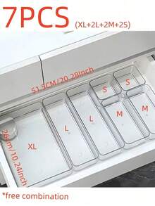 1/4/5/7/8/9pcs Minimalist Drawer Organizer Box For Small Items, Cosmetics, Makeup Tools Storage Box, Drawer Storage For Bathroom Vanity Office Desk Kitchen Cabinet Bedroom Dresser Countertop And Desktop Organization And Daily Use And Small Items Use - Clear - View 14