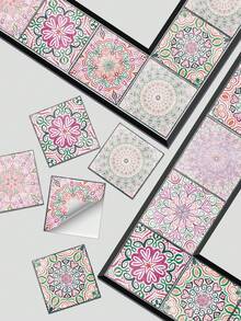 12Pcs European Mandala Self-Adhesive PVC Wall Stickers, Waterproof Tile Decals For Living Room, Kitchen & Bathroom - one size fits all - View 7