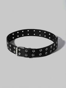 ROMWE Goth 1pc Women Eyelet Decor Square Buckle Belt - Black - View 6